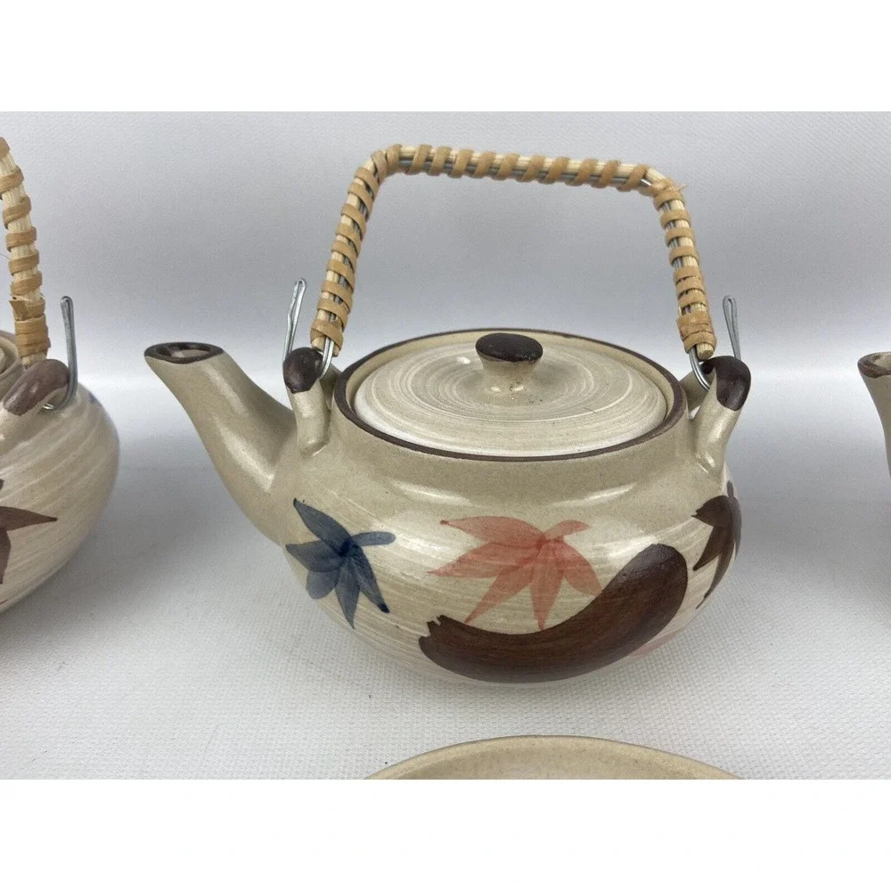 Three‎ Japanese Single Serve Tea Sets Teapot Bowl/Cup Plate Stoneware Rattan